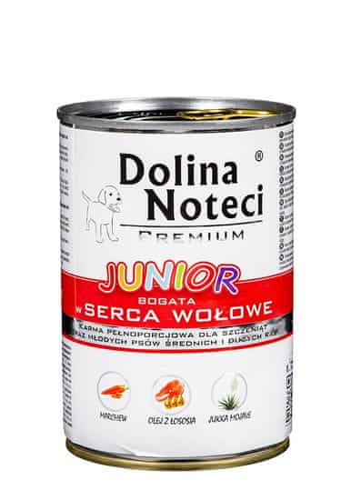 DOLINA NOTECI DOLINA NOTECI Premium Junior Mokra pasja hrana z govejimi srcmi - 400 g za vsakršne pasme psov