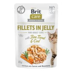 Brit BRIT Care Fileti v želeju - trohta in kabelj v želeju - mokra hrana za mačke, 85 g, za odrasle mačke vseh pasem
