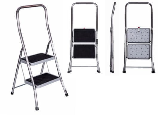 KRAUSE Zložljivi lestenj Krause Toppy XL, srebrn, 2 stopnici, aluminij, nosilnost do 120 kg, prostor za shranjevanje.