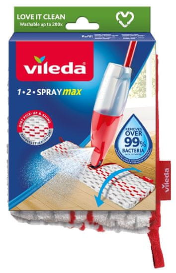 Vileda Vileda 1-2 Spray Max Mop s 0,6 L vode, antibakterijski, rdeče-bele barve, 1 kos, plastičen in mikrovlakninasti material