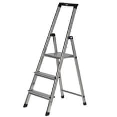 KRAUSE Krause Solidy zložljiva aluminijasta lestvica s 3 stopnicami, srebrna barva, max nosilnost 150 kg, varen protidrsni površina