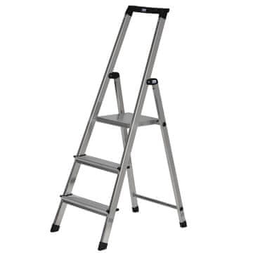 KRAUSE Krause Solidy zložljiva aluminijasta lestvica s 3 stopnicami, srebrna barva, max nosilnost 150 kg, varen protidrsni površina