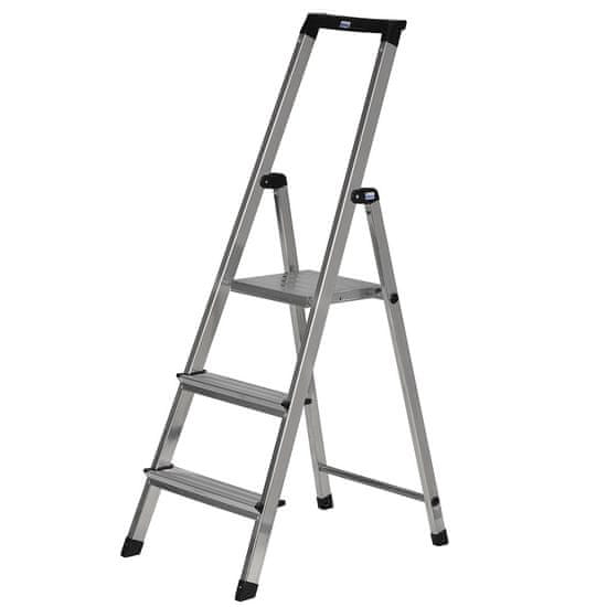 KRAUSE Krause Solidy zložljiva aluminijasta lestvica s 3 stopnicami, srebrna barva, max nosilnost 150 kg, varen protidrsni površina