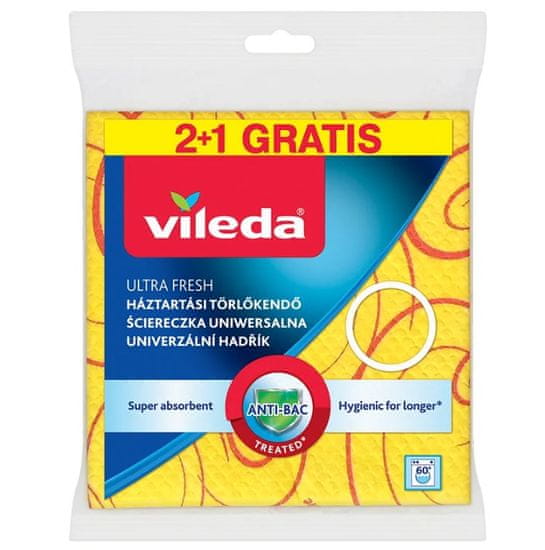 Vileda Univerzalna krpa Vileda 3D, 3 kosi, rumena, brezhibno čiščenje, za pralni stroj, preprečuje madeže in ne pušča prask