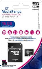 MediaRange Spominska kartica 16gb microsdhc z adapterjem mr958