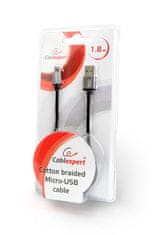 CABLEXPERT GEMBIRD Kabel USB A moški/Micro USB moški 2.0, 1,8 m, pleten, črn, blister