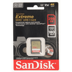 SanDisk Extreme 256 GB pomnilniška kartica SDXC 180 MB/s in 130 MB/s UHS-I, razred 10, U3, V30