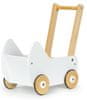 Leseni voziček za lutke bele barve