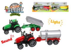 Kids Globe 25 cm kovinski traktor z vztrajnikom in vlečno kljuko na baterijski pogon s svetlobo in zvokom