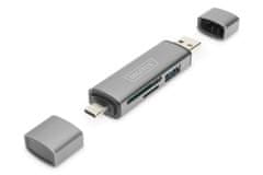 Digitus dvojni OTG bralnik kartic (USB-C + USB 3.0) 1x SD, 1x MicroSD, 1x USB 3.0, siva
