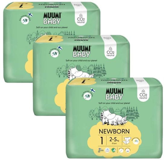 MUUMI BABY 1 Newborn 2-5 kg (75 kosov), mesečni paket eko plenic