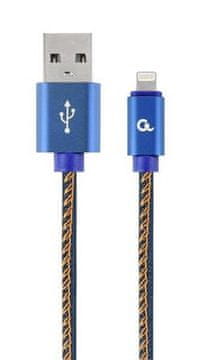 Gembird Polnilni kabel Lightning 8-pin (M) do USB 2.0 (M), vrhunski, pleten, kovinski priključki, 2 m, denim
