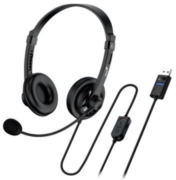 Genius Slušalke - HS-230U, slušalke, žične, z mikrofonom, z nadzorom glasnosti, dolžina kabla 2,4 m, USB, črne