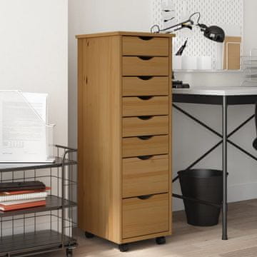 Vidaxl vidaXL MOSS omarica na kolesih s predali medeno rjava borovina