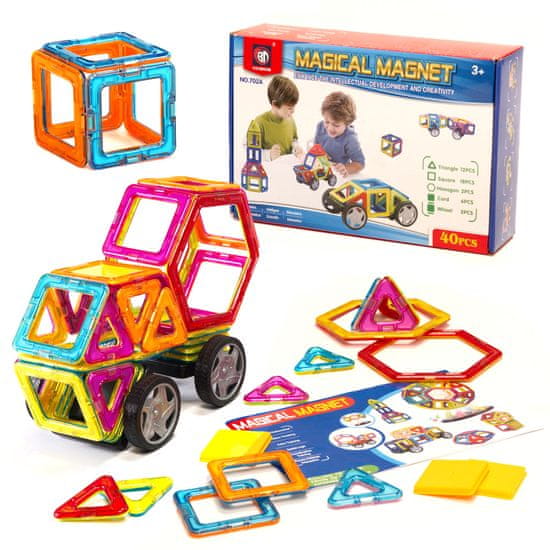 WOWO Izobraževalne magnetne kocke - MAGIC MAGNET - Izobraževalne magnetne kocke in čarobne palčke, 40 elementov