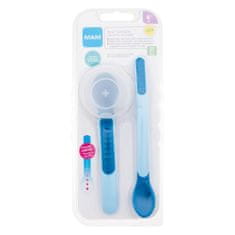 MAM Heat Sensitive Spoons & Cover 6m+ Blue Set dolga žlica 1 kos + kratka žlička 1 kos + posodica za žlico za otroke