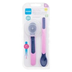 MAM Heat Sensitive Spoons & Cover 6m+ Pink Set dolga žlica 1 kos + kratka žlička 1 kos + posodica za žlico za otroke