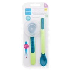 MAM Heat Sensitive Spoons & Cover 6m+ Green Set dolga žlica 1 kos + kratka žlička 1 kos + posodica za žlico za otroke