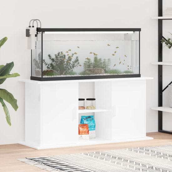 Vidaxl Stojalo za akvarij visok sijaj belo 121x41x58 cm inženirski les