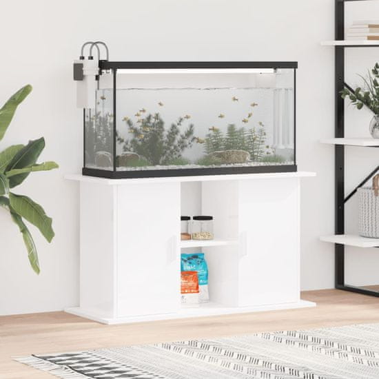 Vidaxl Stojalo za akvarij visok sijaj belo 101x41x58 cm inženirski les