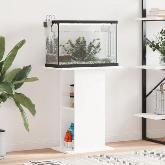 Vidaxl Stojalo za akvarij visok sijaj belo 60,5x36x72,5 cm inž. les