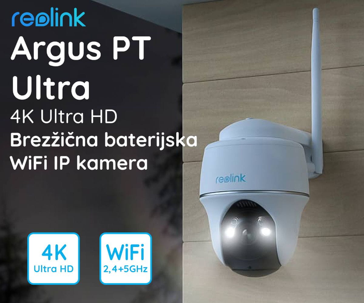 Reolink Argus PT ULTRA IP kamera, 4K UHD, WiFi, nočno snemanje