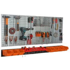 botle Kovinska stena za orodje 156x72 cm Sistem za shranjevanje z držali za orodje Kljuke za orodje in 7 škatlic za zlaganje 120 x 195 x 90 mm Barva: oranžna Perforirana plošča Delavnica Garaža Pegboard Ele