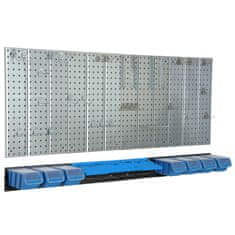 botle Kovinska stena za orodje 156x72 cm Sistem za shranjevanje z držali za orodje Kljuke za orodje in 7 škatlic za zlaganje 120 x 200 x 90 mm Barva: modra Perforirana plošča Delavnica Garaža Pegboard Elekt