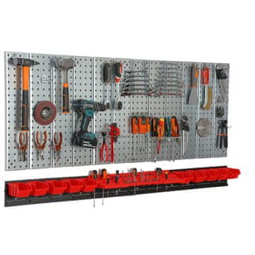 botle Kovinska stena za orodje 156x72 cm Sistem za shranjevanje z držali za orodje Kljuke za orodje in 10 škatlic za zlaganje 80 x 115 x 60 mm Barva: rdeča Perforirana plošča Delavnica Garaža Pegboard Elekt