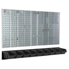 botle Kovinska stena za orodje 117x72 cm Sistem za shranjevanje z držali za orodje Kljuke za orodje in 9 odlagalnih škatel 120 x 195 x 90 mm Barva: črna Perforirana plošča Delavnica Garaža Pegboard Električ
