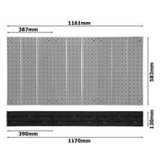 botle Kovinska stena za orodje 117x72 cm Sistem za shranjevanje z držali za orodje Kljuke za orodje in 11 škatlic za zlaganje 100 x 150 x 70 mm Barva: modra Perforirana plošča Delavnica Garaža Pegboard Elek