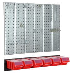 botle Kovinska stena za orodje 78x72 cm Sistem za shranjevanje z držali za orodje Kljuke za orodje in 6 odlagalnih škatel 120 x 200 x 90 mm Barva: rdeča Perforirana plošča Delavnica Garaža Pegboard Električ