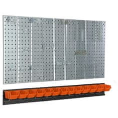 botle Kovinska stena za orodje 117x72 cm Sistem za shranjevanje z držali za orodje Kljuke za orodje in 13 odlagalnih škatel 80 x 115 x 60 mm Barva: oranžna Perforirana plošča Delavnica Garaža Pegboard Elekt