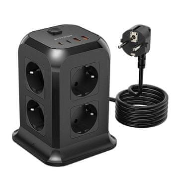 Blitzwolf omrežni polnilec z 8 vtičnicami, bw-pc3, 2x usb, 2x usb-c (črn)