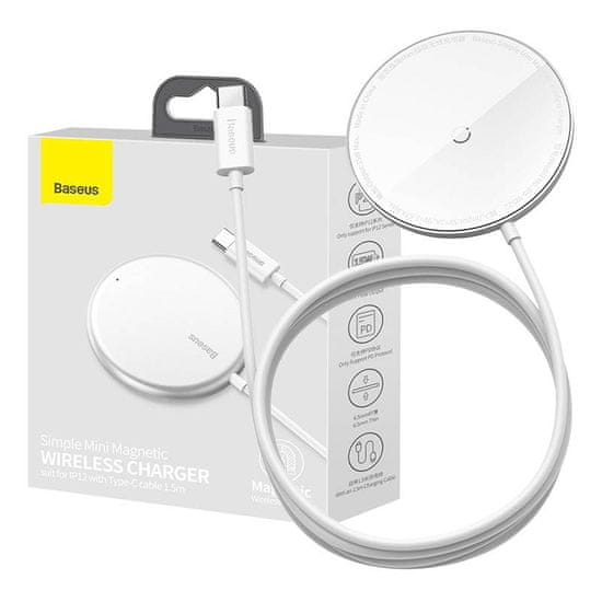 BASEUS indukcijski polnilec z magnetom simple mini, magsafe, 15W (bela)