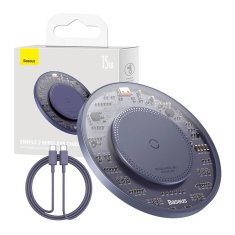 BASEUS brezžični indukcijski polnilec simple 2, 15 W, s kablom USB-C za USB-C (vijolične barve)