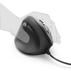 Hama vertikalna, ergonomska žična miška za levičarje EMC-500L, črna