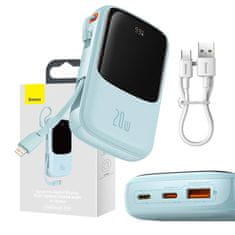 BASEUS Qpow Pro powerbank z Lightning, USB-C, USB kablom, 10000 mAh, 20 W (modra)
