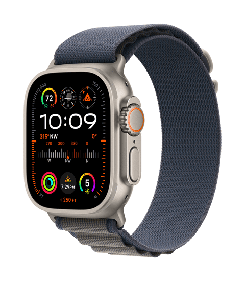 Apple Watch Ultra 2 GPS+Cellular pametna ura, 49 mm, ohišje Titanium, pašček Blue Alpine Loop Medium (MREP3BS/A)