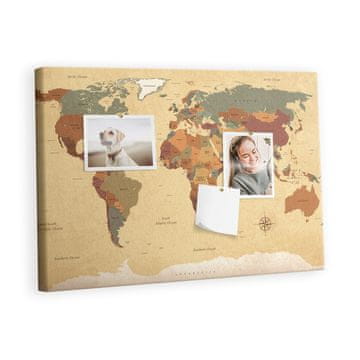 tulup.si Plošča iz plute Vintage svetovni zemljevid Lesene zatiči