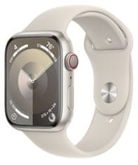 Apple Watch Series 9 pametna ura, 45 mm, aluminijasto ohišje, športni pašček S/M, Starlight (MR963QH/A)