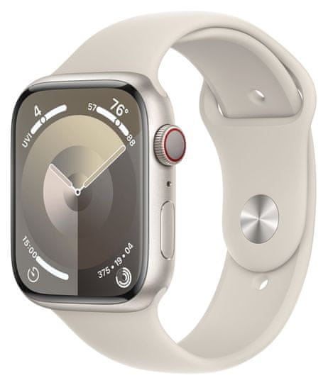 Apple Watch Series 9 pametna ura, 45 mm, aluminijasto ohišje, športni pašček S/M, Starlight (MR963QH/A)