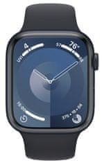 Apple Watch Series 9 pametna ura, GPS, 45 mm, aluminijasto ohišje, športni pašček M/L, Midnight (MR9A3QH/A)