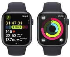 Apple Watch Series 9 pametna ura, GPS, 45 mm, aluminijasto ohišje, športni pašček M/L, Midnight (MR9A3QH/A)