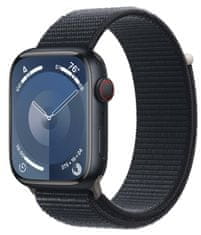 Apple Watch Series 9 pametna ura, GPS, 45 mm, aluminijasto ohišje, pašček Sport Loop, Midnight (MR9C3QH/A)