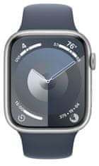 Apple Watch Series 9 pametna ura, GPS, 45 mm, aluminijasto ohišje Silver, športni pašček M/L, Storm Blue (MR9E3QH/A)