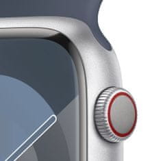 Apple Watch Series 9 pametna ura, GPS, 45 mm, aluminijasto ohišje Silver, športni pašček M/L, Storm Blue (MR9E3QH/A)