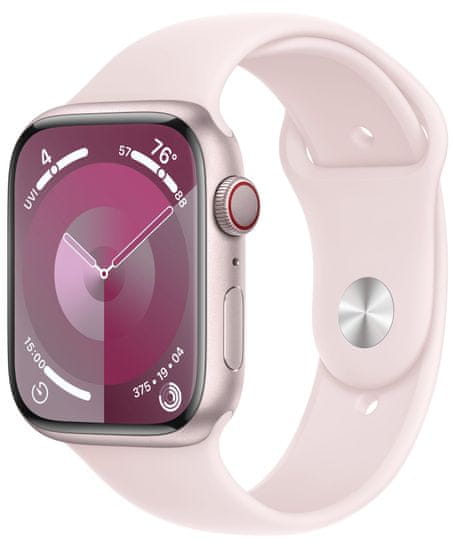 Apple Watch Series 9 pametna ura, GPS, 45 mm, roza aluminijasto ohišje, športni pašček M/L, svetlo roza (MR9H3QH/A)