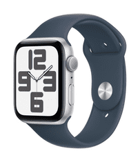 Apple Watch SE pametna ura, 44 mm, GPS, srebrna, športni pašček Storm modra S/M