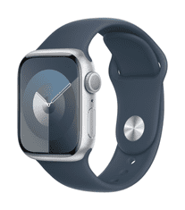 Apple Watch Series 9 pametna ura, 41 mm, GPS, srebrna, športni pašček Storm modra, S/M